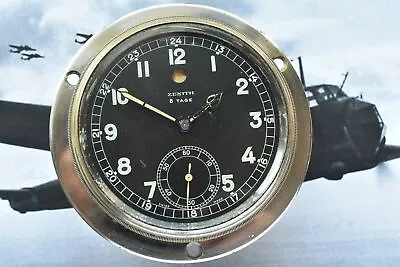 Military Aircraft Cockpit Clock ZENITH 8 Tage WW2 Luftwaffe S/N19257 SERVICED! • $1088.51