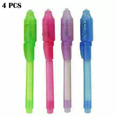 4PCS UV Light Pen Invisible Ink Secret Marker Pen With Ultra Violet LED Light • £6.39