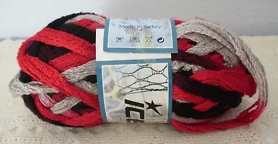 ICE Yarns Flamenco Fashion Yarn 100% Acrylic Mesh/Web Yarn ~ Red/Blk./Gray 1 Sk • $4.50