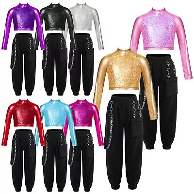 Girls Outfit Pocket Clothing Set Hip Hop Tracksuit 2 Piece Crop Top With Pants • $13.19