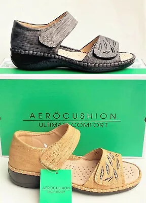 Aerocushion Shoes Womens Leather Comfort Adjustable Sandals Aerocushion Moose 2 • $49.95