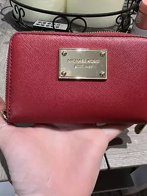 MICHAEL KORS Red Saffiano Leather Zip Around Wristlet Wallet EUC • $30