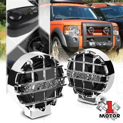 Smoked Lens 6 Round Fog Light W/Chrome 4x4 Offroad Protective Stone Guard+Switch • $45.64