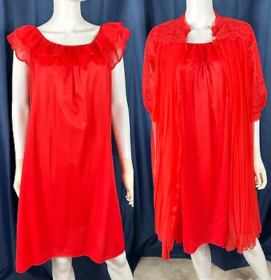 Small Chiffon Lace Peignoir Nightgown Robe Princess MIDI Charmode Red Rare • £29.18