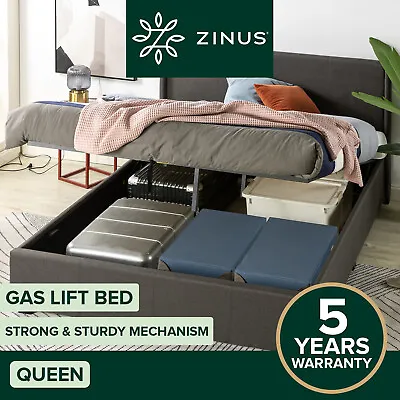 $439 • Buy Zinus Bed Frame Queen Size Fabric Gas Lift Dark Grey Storage Base