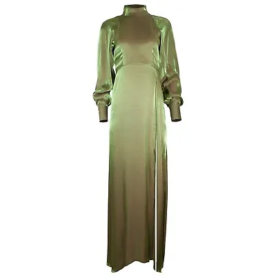 ADIBA Designer Long Sleeves Maxi Green Gladiolus Dress With Side Slit Size XS • $729