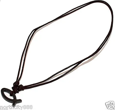 Men's Necklace Brown Hematite Ichthus Fish Pendant Knotted Leather Cord Rope • $9.97