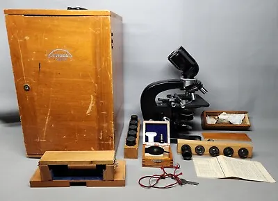 Vtg 1953 Tiyoda Tokyo Microscope No. 34635 Wooden Case & Accessories - Rare • $215.99