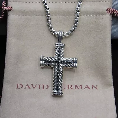 David Yurman Pendant Cross Chevron With Black Diamond • $384.99