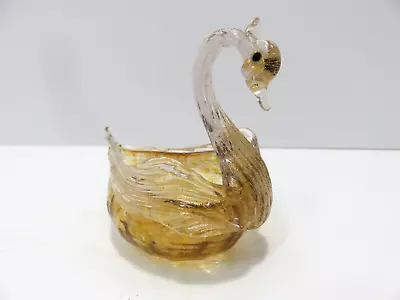 Vintage Salviati Murano ? Swan Art Glass Salt Cellar Dish Yellow Gold Fleck • $14.99