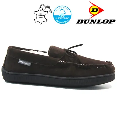 Mens New Dunlop Moccasins Slippers Loafers Suede Sheepskin Fur Winter Shoes Size • £14.95