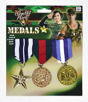 3x Army Solider Medals Combat Party Costume Halloween Fancy Dress Replica • £8.14