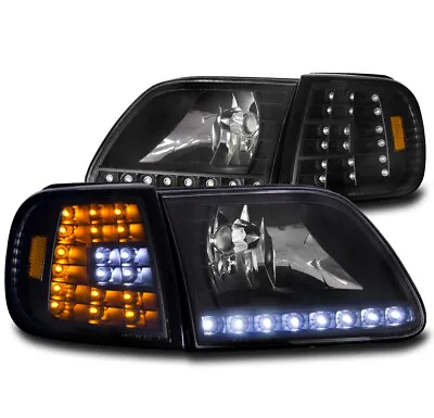 97-03 Ford F-150 Expedition Led Crystal Head Lights+corner Signal Black 00 01 02 • $115.95