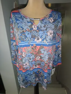 Womans Size X Large Bonworth New Coral/blues/tan/pink Silver Middle Neck Tunic • £7.29