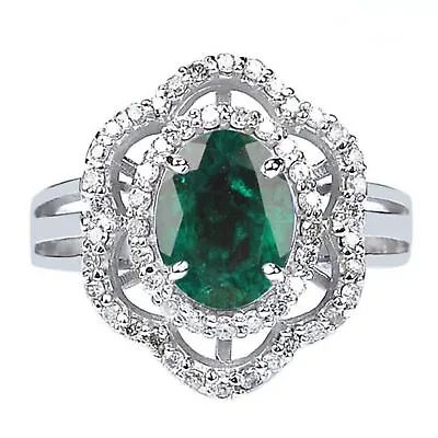1.80Ct Natural Zambian Emerald IGI Certified Diamond Ring In 14KT White Gold • £339.41