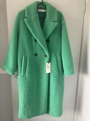Zara New Woman Long Faux Teddy Fur Coat - Limited Edition Green Xs-l 4360/044 • $180