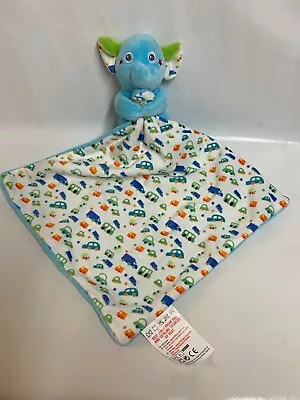 PLDZ Blue Elephant Baby Blankie Comforter Car Print Soft Blanket Poundland GC • £6.15