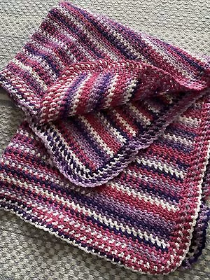 Handmade Crochet Thick Blanket 85x85cm Girls  Pink Square Warm Blanket • £5.70