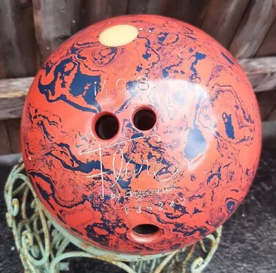 Vintage Brunswick Flare 12lb Bowling Ball Orange Blue Marbled Pre-Drilled • $25