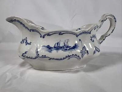 ATQ Ridgways Delft Blauw Gravy Pitcher Molen Windmill Sailboat Scroll • $39.99