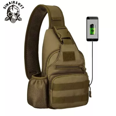 Tactical USB Charging Chest Bag Messenger Sling Fanny Pack Hiking Backpack AU Po • $31.99