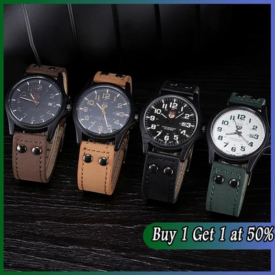 £4.42 • Buy Mens Womens Military Leather Date Quartz Analog Army Casual Dress Wrist Watches