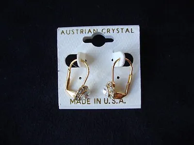 Vintage Petite Austrian Crystal Clear & Clear Cluster Gold Tone Drop Earrings • $4.99