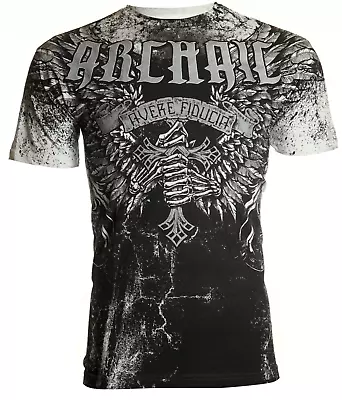 Archaic By Affliction Men's T-Shirt HOLYMAN Black Cross Skull Biker M-3XL • $23.99