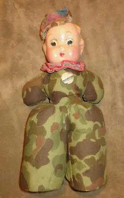 Vintage Antique Wwii Military Soldier Doll Bisque Composite Face Camo Plush Body • $47.95