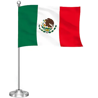 G128 Mexico Mexican Deluxe Desk Flag Set 8.5x5.5 In Printed 300D Polyester • $10.99
