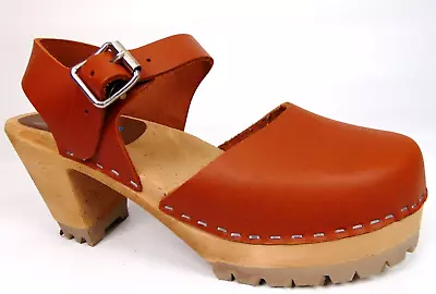 MIA Women's ABBA Luggage Leather Block Heel Dress Clogs Shoes Size 8.0 M NEW • £64.59