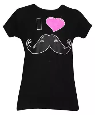 Womens I Heart Mustaches Black Short-Sleeve T-Shirt • $13.49
