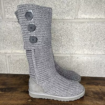 Ugg Australia Classic Knit Cardy Women's Size 7 Gray Sweater Button Boots • $29.95