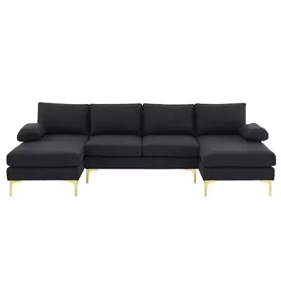 4 Seat Modern U-Shape Sectional Sofa Couch Linen With 2 Wide Chaise Lounge • $454.99