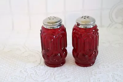 L.G. WRIGHT RUBY GLASS MOON STARS 6 & 7-Hole Salt & Pepper Shaker & Sugar Shaker • $49.99