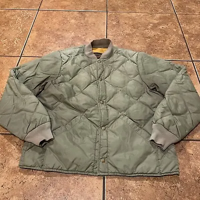 Vintge 50s 60s Eddie Bauer Down Quilted Bomber Jacket Green Blizzard Diamond USA • $119.95