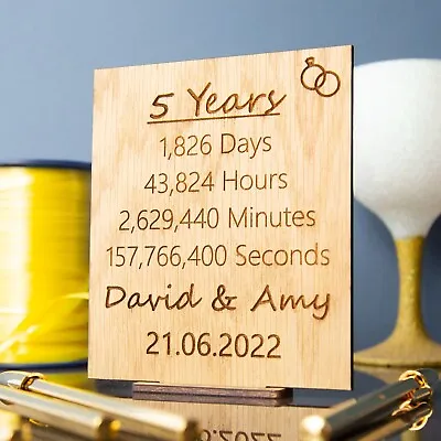 Personalised Anniversary Gift Wooden Plaque Years Together Couple Gifts Oak Cute • £4.49