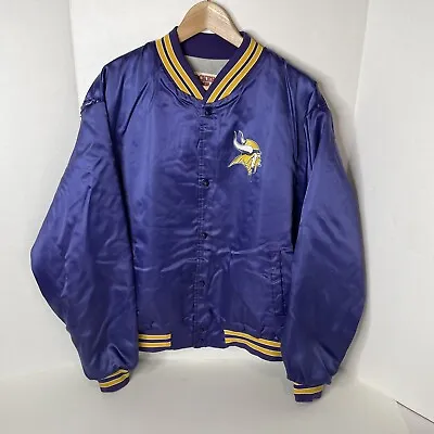 Vintage Minnesota Vikings Locker Line Jacket XL Purple Logo Satin Quilt Lined • $57.95