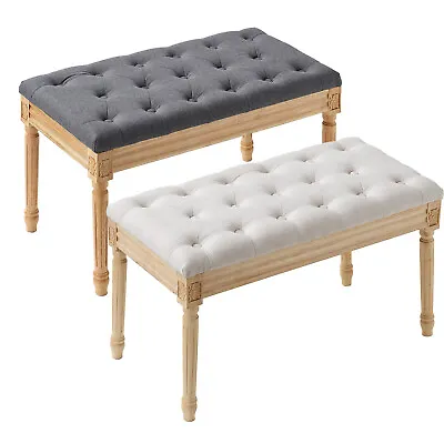 VEVOR 16  Upholstered Bench Ottoman Bench For Entryway Dining Room Gray/Beige • $73.99