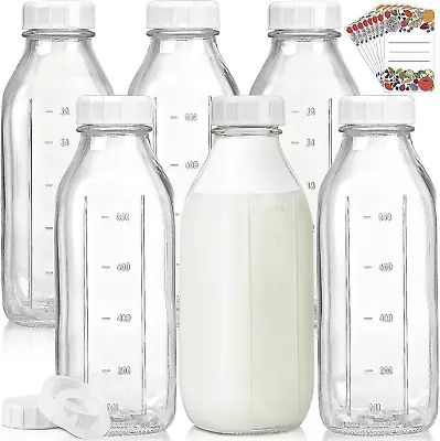 Liter Glass Milk Bottles W 100% Airtight Heavy Duty Screw Lid - 6 Pack 32 Oz Dri • $38.74