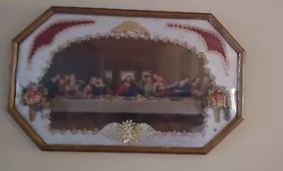 Vintage Religious THE LAST SUPPER  Picture With Holy Flowers & Foil. RARE 18x11 • $64