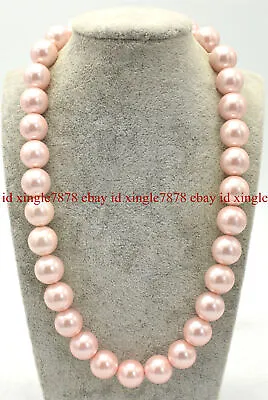 Huge 12mm Natural Pink South Sea Shell Pearl Round Beads Necklace 20   • $7.99