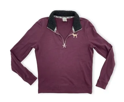 Victoria Secret PINK Sweater Women’s Size Small S Long Sleeve Half Zip Gold Logo • $13.39