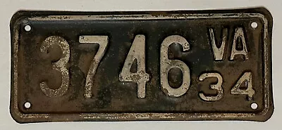 1934 VIRGINIA Motorcycle  License Plate #3746 • $36