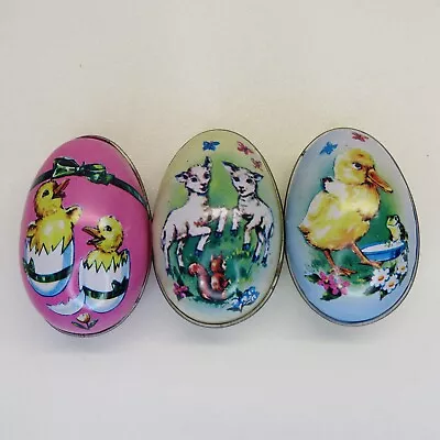 3 Vtg Swedish Litet Påskägg Murray Allen Tin Litho Easter Egg Candy Containers • $18.36