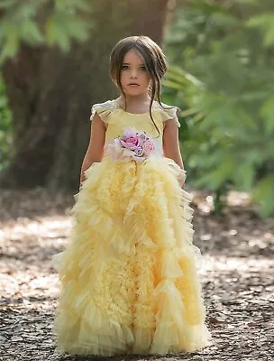 NEW Dollcake Best Wishes Yellow Frock Dress W Sash Pagent Party Special Sz 7 • £180.96