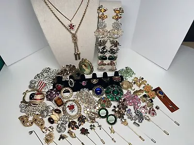 Vintage Jewelry Lot Of 70 Trifari Weiss Avon Hobe Brooches Earrings More • $88