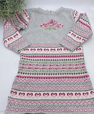 Maggie & Zoe Cotton Sweater Dress Girls Gray And Pink Flowers And Hearts Sz 5T • $19.99