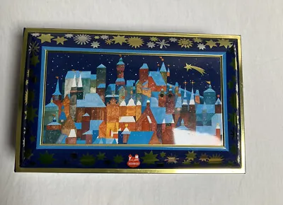 Vintage E Otto Schmidt Tin Gingerbread Box Village Snowy Starry Night Germany LG • $25.90