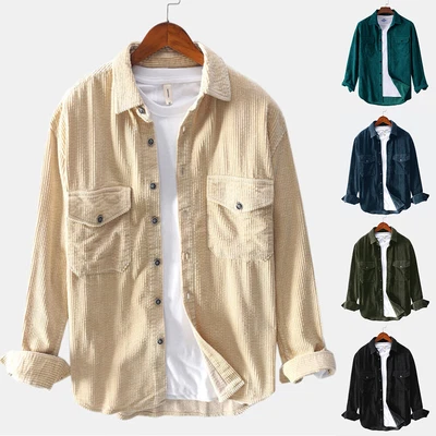 Men Tunic Tops Casual Sleeve Shirt Casual Long Corduroy Blouse Shirts Shirt UK # • £6.77